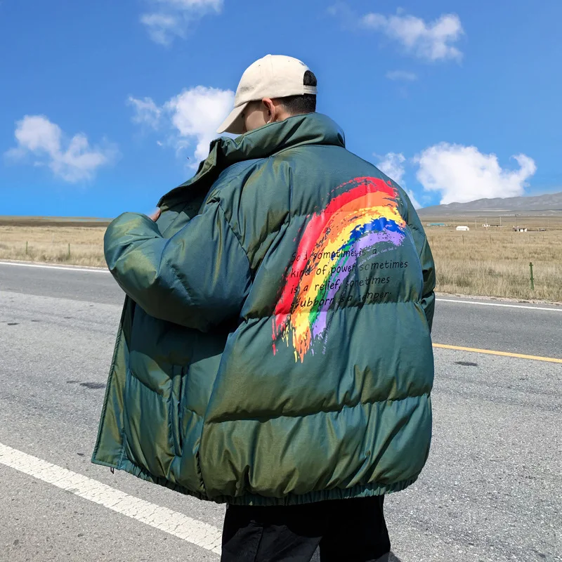 Stand Collar Warm Thick Puffer Jacket Men Women Rainbow Letter Print Parka Coat Oversized Harajuku Padded Bubble Parkas Jackets
Stand Collar Warm Thick Puffer Jacket Men Women Rainbow Letter Print Parka Coat Oversized Harajuku Padded Bubble Parkas Jackets
