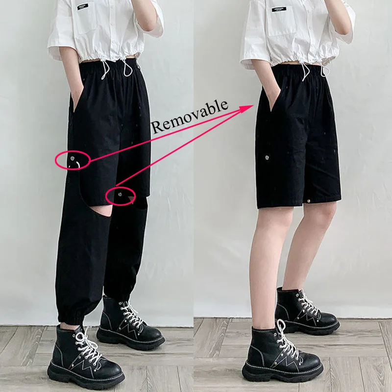 Women Fashion Hole Cargo Pants Removable Two Ways To Wear Pants Female Casual High Waist Loose Trousers
Women Fashion Hole Cargo Pants Removable Two Ways To Wear Pants Female Casual High Waist Loose Trousers