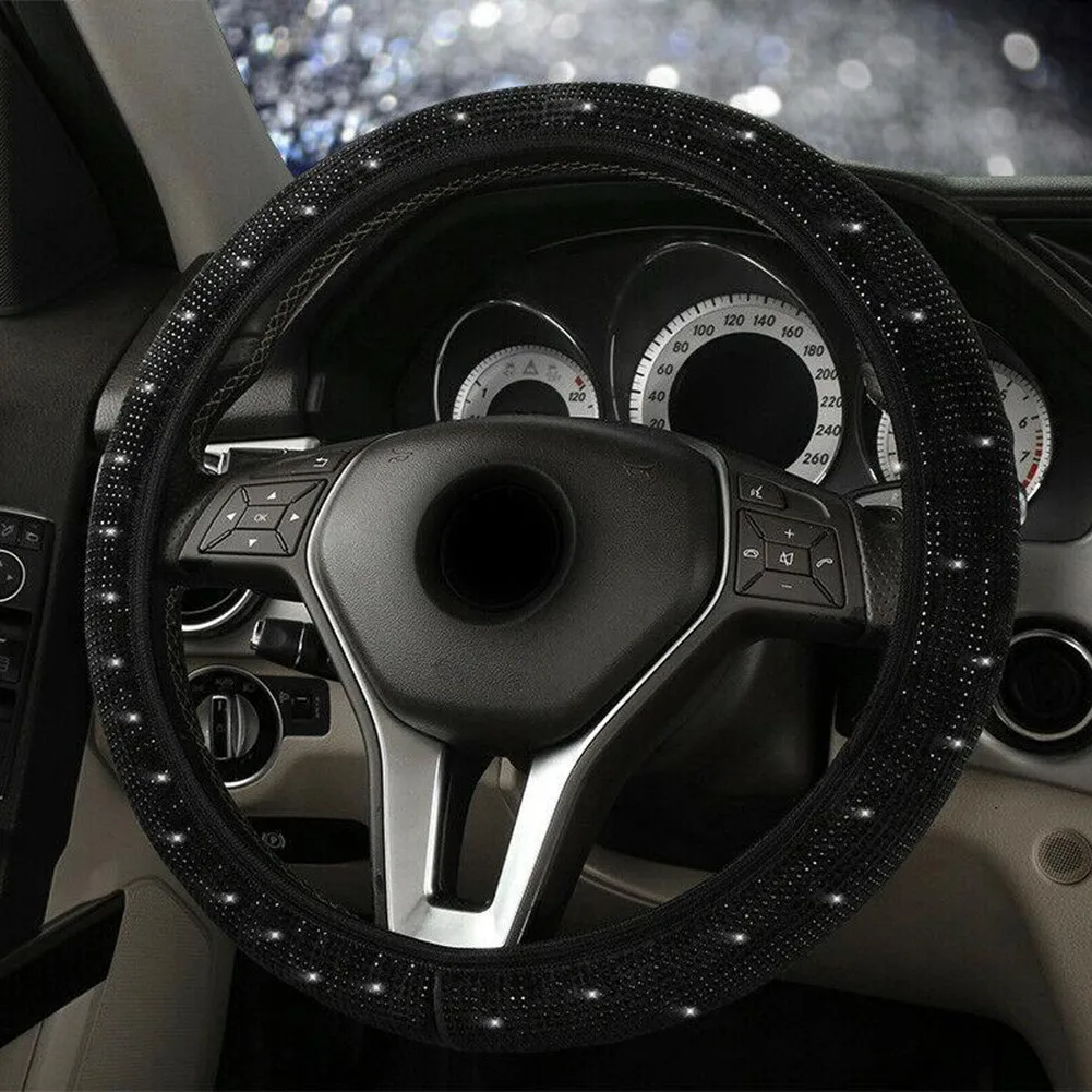 Universal 38CM Rhinestones Diamond Car Steering Wheel Cover Bling Crystal Black Interior Accessories Steering Covers
Universal 38CM Rhinestones Diamond Car Steering Wheel Cover Bling Crystal Black Interior Accessories Steering Covers