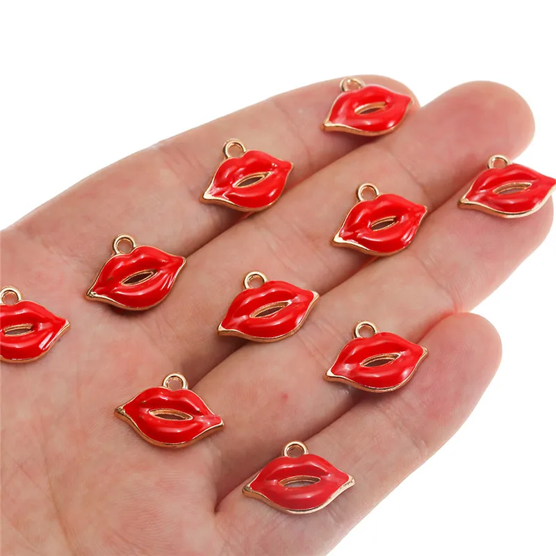 

10pcs/lot Mouth Red Lips Enamel Alloy Charms Pendant For Women DIY Keychain Earrings Jewelry Making Metal Accessories
