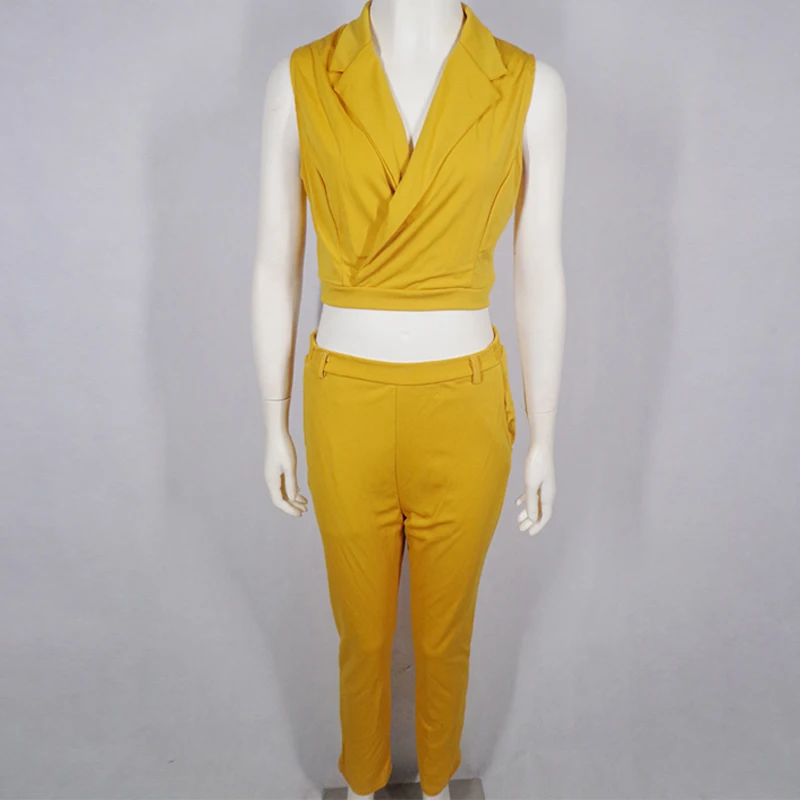 Fashion Solid Casual Sleeveless Notched Short Top & High Waist Pocket Pencil Long Pant Two Piece Set Pant Set (without Belt)
Fashion Solid Casual Sleeveless Notched Short Top & High Waist Pocket Pencil Long Pant Two Piece Set Pant Set (without Belt)