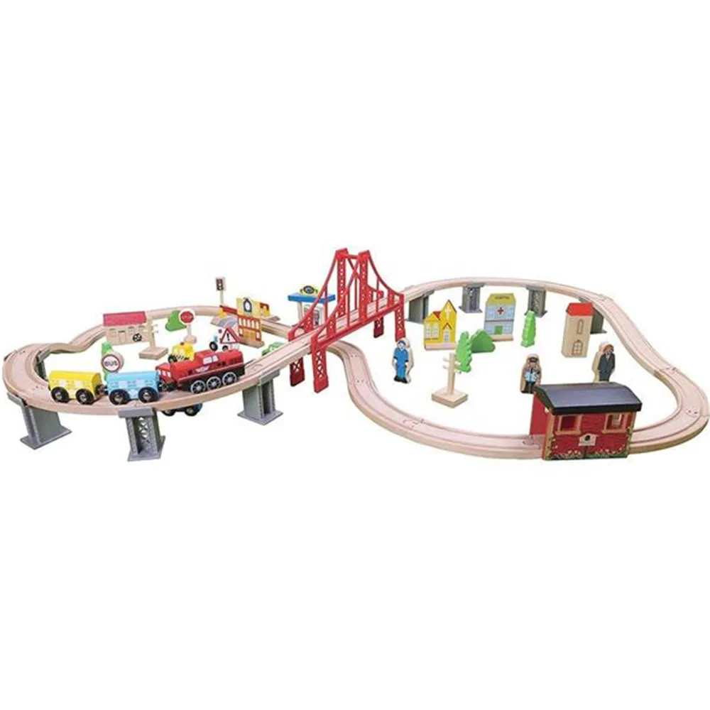 70pcs/lot Wooden Train Assembly Set Children Fun Road Crossing Track Model with with engine coaches a bridge buildings vehicles
70pcs/lot Wooden Train Assembly Set Children Fun Road Crossing Track Model with with engine coaches a bridge buildings vehicles