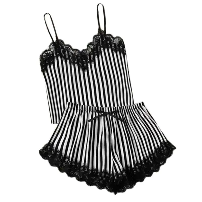 Women Sleeveless Floral Lace Pajamas Striped Camis Top Bowknot Shorts Sleepwear X3UE
Women Sleeveless Floral Lace Pajamas Striped Camis Top Bowknot Shorts Sleepwear X3UE