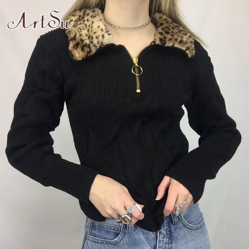 ArtSu Leopard Knitted T-shirt Winter Turn Down Collar Zipper Casual Black Tees Streetwear Fashion Long Sleeve Crop Top Tshirts
ArtSu Leopard Knitted T-shirt Winter Turn Down Collar Zipper Casual Black Tees Streetwear Fashion Long Sleeve Crop Top Tshirts