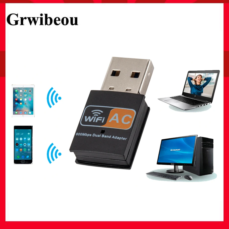 Grwibeou Беспроводной 2 4G 5G Usb Wifi адаптер приемник Dual Band 600 Мбит/с Гц для ПК 802.11ac Wi Fi