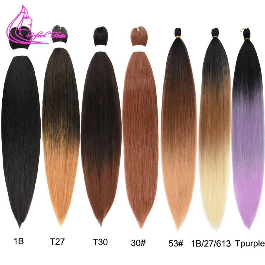 

Refined Pre Stretched Braiding Hair Extensions Easy Crochet Braid Hair Bundle Yaki Straight Ombre Synthetic Box Afro Braids