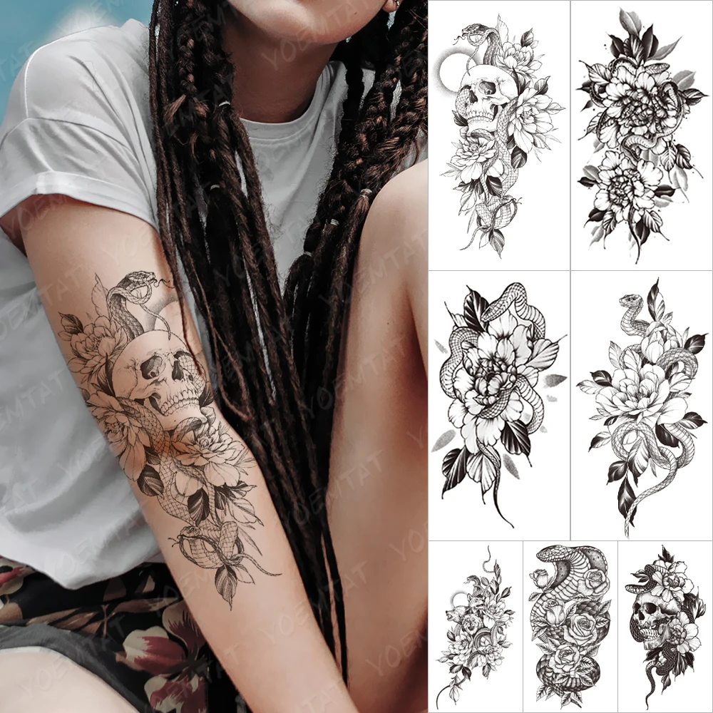 Waterproof Temporary Sleeve Tattoo Stickers Jasmine Skeleton Snake Leaf Transferable Black Fake Tattoos Body Art Tatoo Men Women
Waterproof Temporary Sleeve Tattoo Stickers Jasmine Skeleton Snake Leaf Transferable Black Fake Tattoos Body Art Tatoo Men Women
