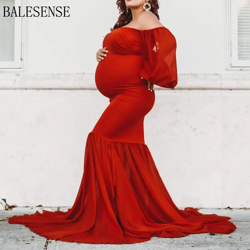 

Платье для беременных пикантное шифоновое с открытыми плечами и длинными рукавами платье-Русалка для беременных Макси платье реквизит для ...