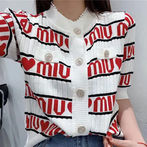 Summer 2021 New Short-sleeved Jacket Knitted Cardigan Women's Temperament Striped Top
Summer 2021 New Short-sleeved Jacket Knitted Cardigan Women's Temperament Striped Top