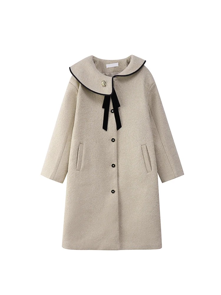 

Женское шерстяное пальто во французском стиле, теплое, плотное, винтажное, однобортное, свободное, шикарное, повседневное, длинное пальто, з...