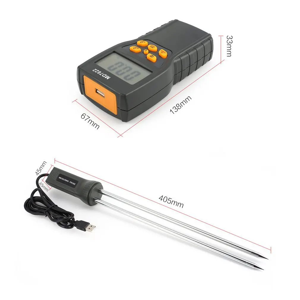 MD7822 Digital Grain Moisture Meter Temperature Meters Tester Measuring Probe Wheat Corn Rice Moisture Test Meter w/ LCD
MD7822 Digital Grain Moisture Meter Temperature Meters Tester Measuring Probe Wheat Corn Rice Moisture Test Meter w/ LCD