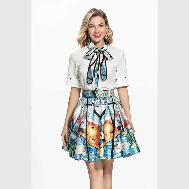 2021 Autume Graffiti Print Shirt Style Belted Top Belted Half Skirt Two-piece Elegant High-quality Two-piece 
2021 Autume Graffiti Print Shirt Style Belted Top Belted Half Skirt Two-piece Elegant High-quality Two-piece