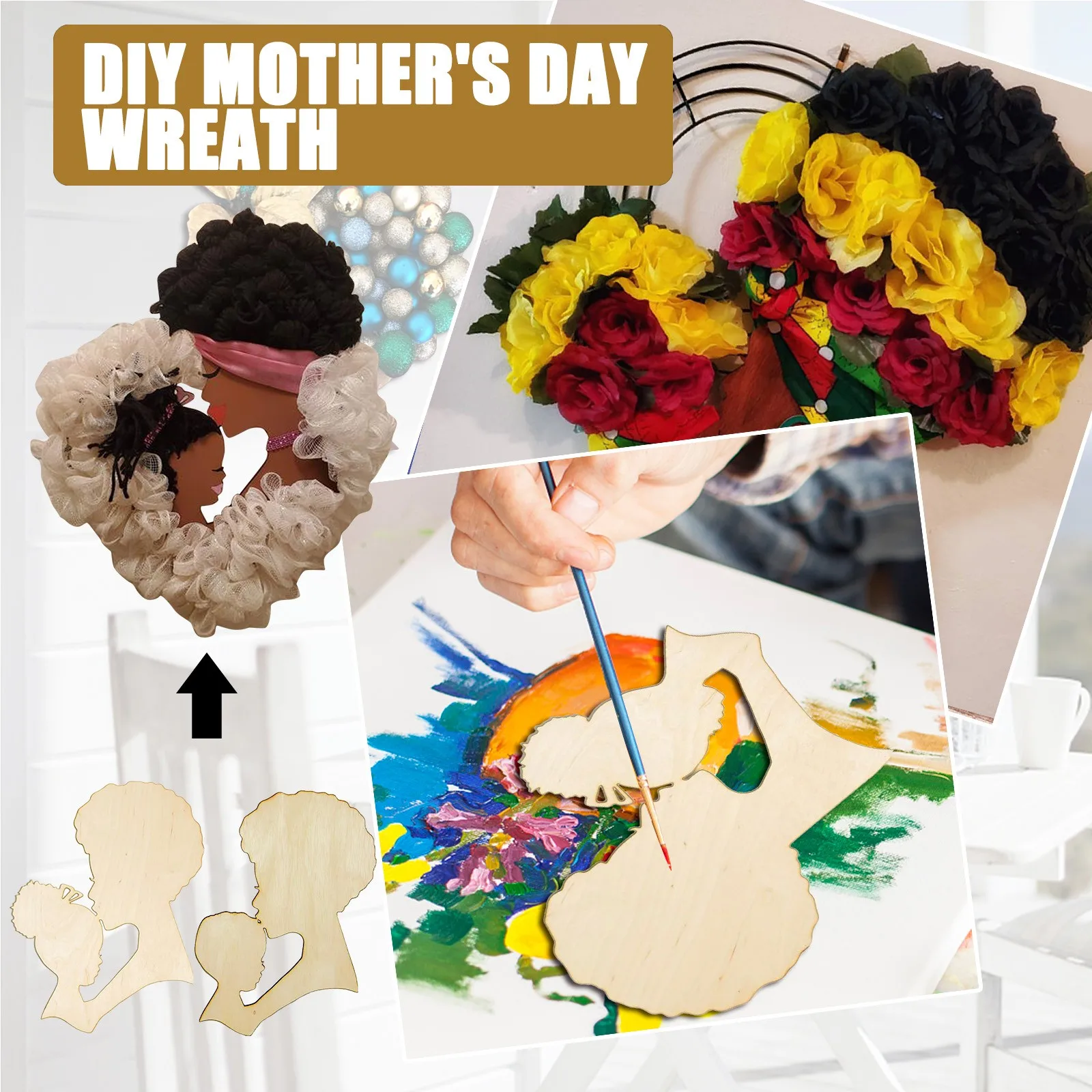 Mother's Day DIY Head Wooden Silhouette Wreath Template for Crafts Black Person Cuadros Para El Hogar Drawing Home Decor
Mother's Day DIY Head Wooden Silhouette Wreath Template for Crafts Black Person Cuadros Para El Hogar Drawing Home Decor
