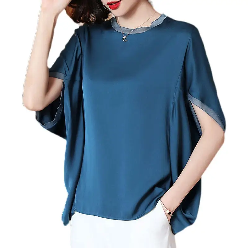 Summer Silk Blouse Women Elegant Loose Short Sleeve Shirt Ladies Tops Blusas Mujer Casual Fashion Solid Plus Size Blouses Q4265
Summer Silk Blouse Women Elegant Loose Short Sleeve Shirt Ladies Tops Blusas Mujer Casual Fashion Solid Plus Size Blouses Q4265