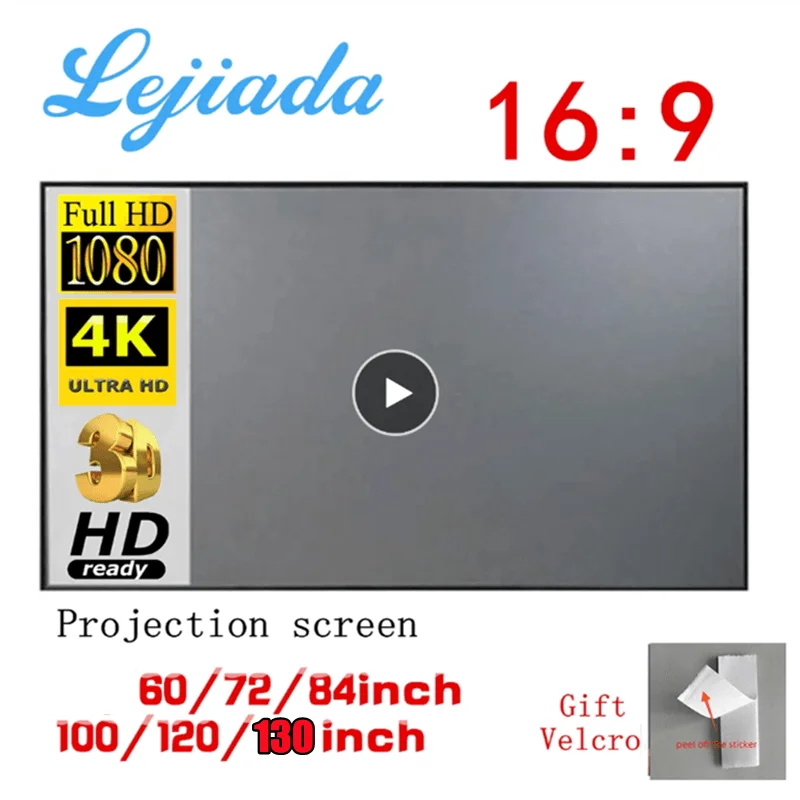 

LEJIADA Simple Curtain Anti-Light 60 72 84 100 120 130 Inches Projection Screens Home Outdoor Office Portable 3D HD Projector