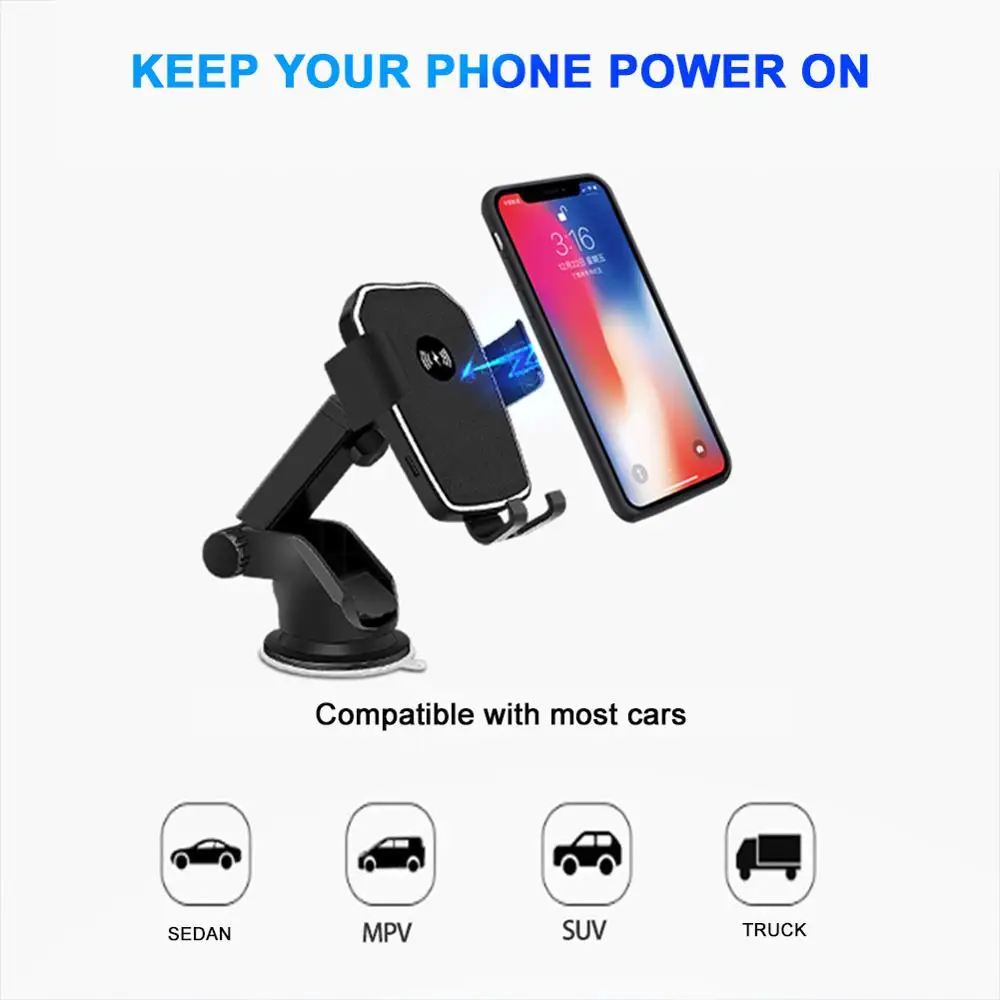 QI Infrared Sensor Phone Holder Wireless Charger Phone Bracket For Car Dashboard Adjustable Suction Cup For Phone 4 to 7inch
QI Infrared Sensor Phone Holder Wireless Charger Phone Bracket For Car Dashboard Adjustable Suction Cup For Phone 4 to 7inch