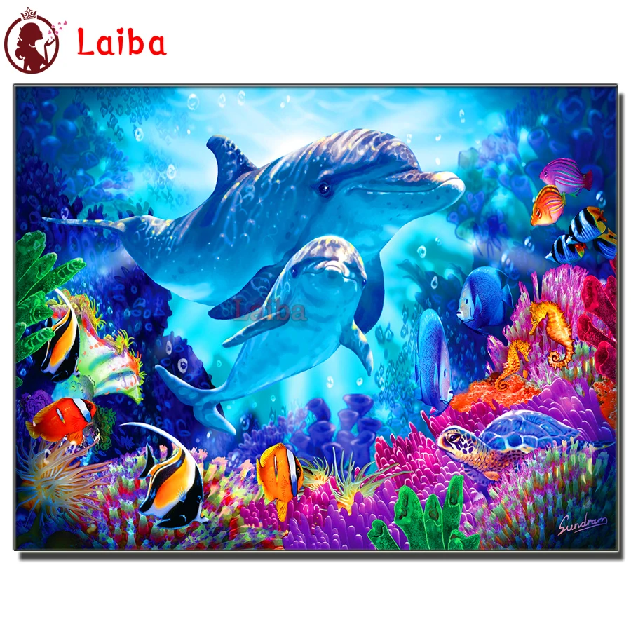 

Full Square/Round Drill 5D DIY Diamond Painting "dolphin" Embroidery Cross Stitch blue sea landscape mosaic sale Home Decor Gift