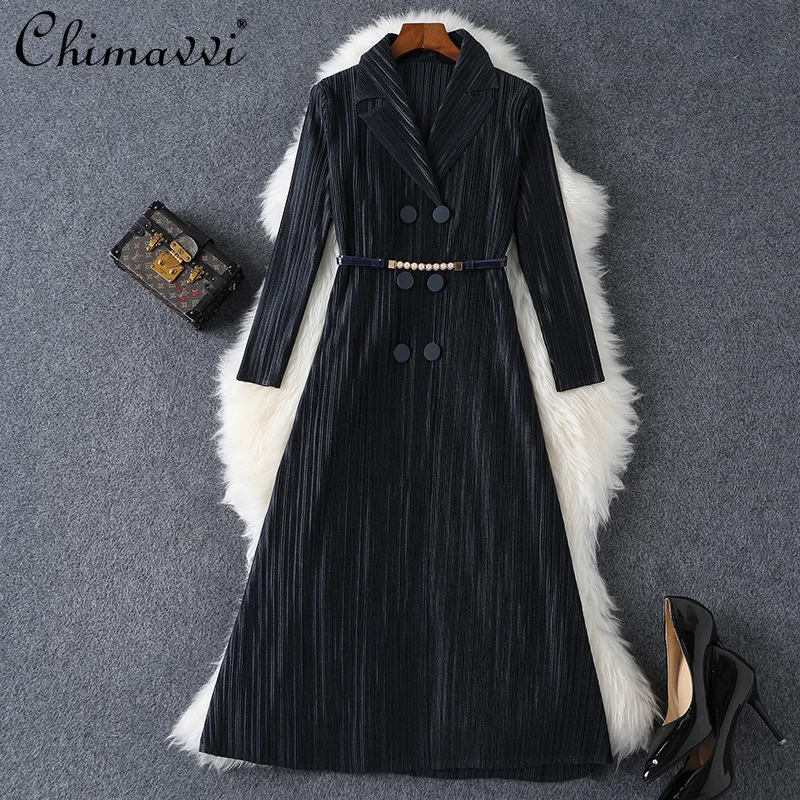 2021 Fall Women's Clothing Fashion Long Sleeve Belt Slim-Fit Stretch Pleated Dress Double Breasted Elegant Pleated Long Dress
2021 Fall Women's Clothing Fashion Long Sleeve Belt Slim-Fit Stretch Pleated Dress Double Breasted Elegant Pleated Long Dress