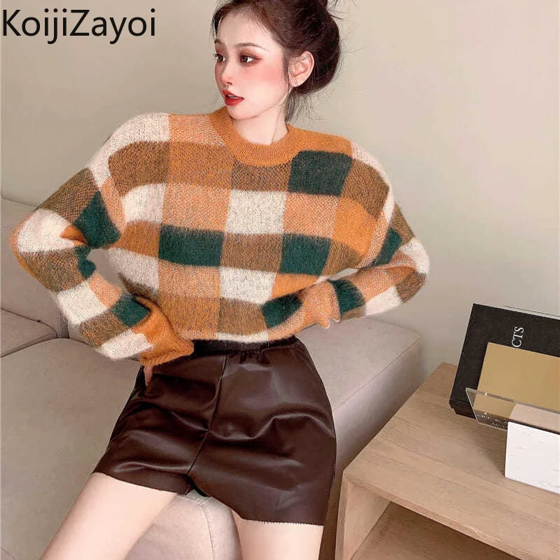 Koijizayoi Vintage Women Plaid Sweater Cozy Soft Lady O Neck Fall Winter Pullovers Fashion Lady Chic Jumpers Loose Tops 2022 
Koijizayoi Vintage Women Plaid Sweater Cozy Soft Lady O Neck Fall Winter Pullovers Fashion Lady Chic Jumpers Loose Tops 2022