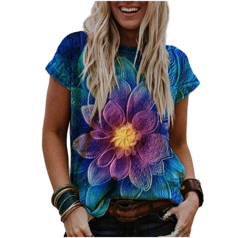 Summer Fahion Women Short Sleeve O-Neck Top Casual Loose Floral Printed Harajuku Tee Tshirts Ladies Vintage Tops Clothing
Summer Fahion Women Short Sleeve O-Neck Top Casual Loose Floral Printed Harajuku Tee Tshirts Ladies Vintage Tops Clothing