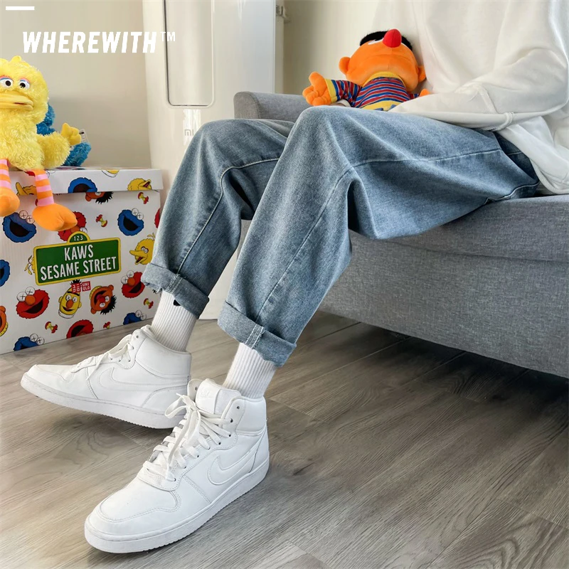 Men's Jeans Straight Ankle-Length Pants vintage baggy Casual All-match black blue Denim Korean Harajuku Clothing kpop Trousers
Men's Jeans Straight Ankle-Length Pants vintage baggy Casual All-match black blue Denim Korean Harajuku Clothing kpop Trousers