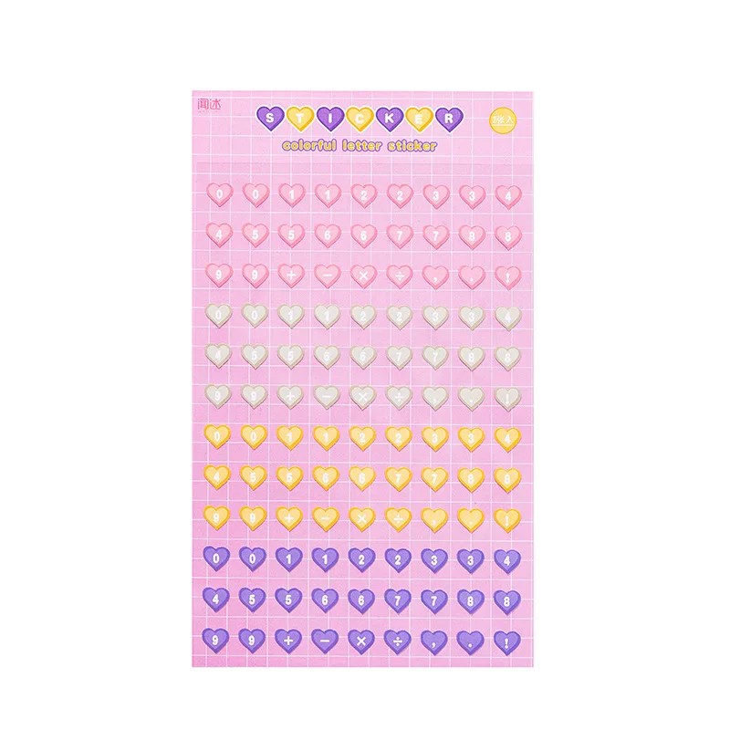 

2 Sheets Colorful Heart Shaped Numbers Letter Alphabet Stickers DIY Planner Journal Hand Account Decoration Stationery Sticker