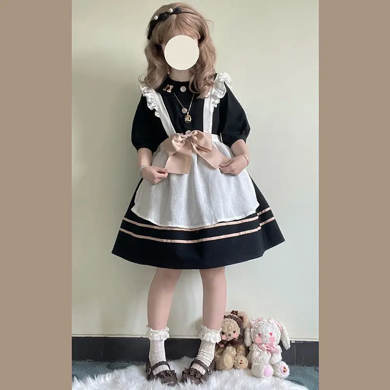 

Lolita Cute Dress Women Kawaii Witch Cosplay Pink Dress Soft Girl Style Light Lo Vintage Bowknot Maid Apron Cute Dress