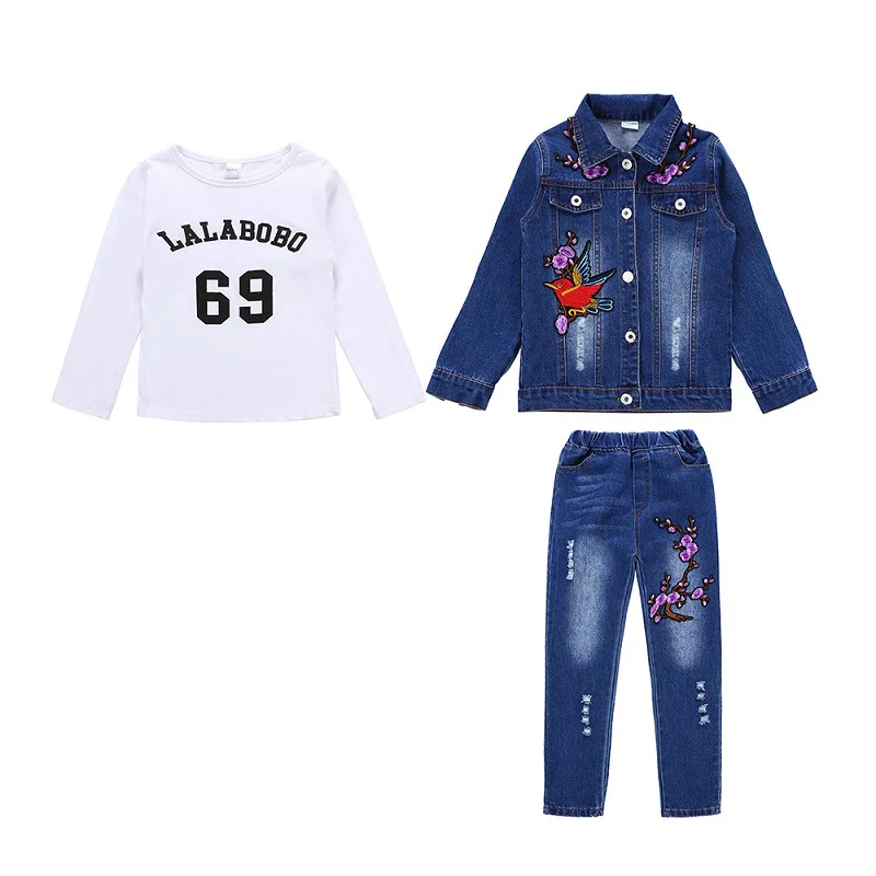 Girls 4-14 Years Casual Flowers Birds Embroidery Jeans Coats+Blue Washed Jeans Pants Clothing Sets Spring Autumn Jeans Sets
Girls 4-14 Years Casual Flowers Birds Embroidery Jeans Coats+Blue Washed Jeans Pants Clothing Sets Spring Autumn Jeans Sets