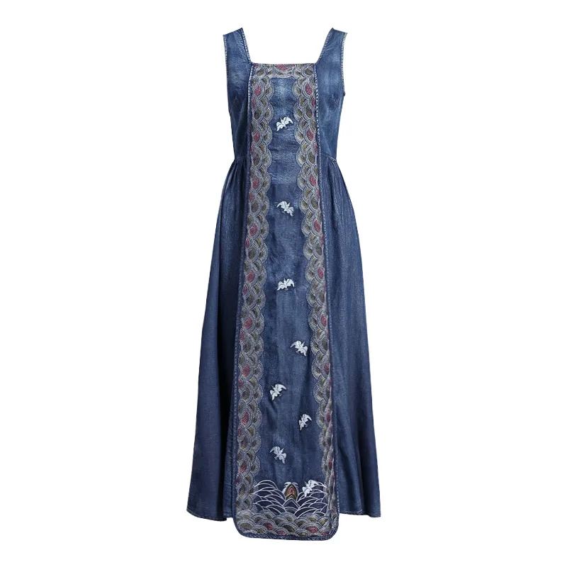 Summer Sleeveless Denim Dress Women Vintage Embroidery Square Collar Mid-calf Length Big Swing Vest Dress Maxi Sundress Woman
Summer Sleeveless Denim Dress Women Vintage Embroidery Square Collar Mid-calf Length Big Swing Vest Dress Maxi Sundress Woman