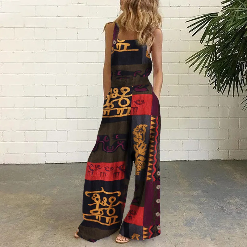 Women's Print Suspender Pants Sexy Sleeveless Pockets Vintage Patchwork Jumpsuits 2021 Spring New Middle Waist Wide Leg Overalls
Women's Print Suspender Pants Sexy Sleeveless Pockets Vintage Patchwork Jumpsuits 2021 Spring New Middle Waist Wide Leg Overalls