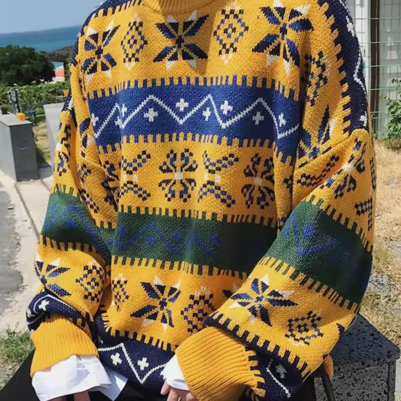 Желтый жаккардовый вязаный свитер с геометрическим рисунком, женские и мужские пуловеры с круглым вырезом и длинным рукавом, зимние корейс... 
Желтый жаккардовый вязаный свитер с геометрическим рисунком, женские и мужские пуловеры с круглым вырезом и длинным рукавом, зимние корейс...
