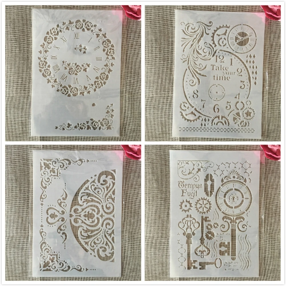 4Pcs A4 29cm Vintage Clock Gear Key DIY Layering Stencils Wall Painting Scrapbook Coloring Embossing Album Decorative Template
4Pcs A4 29cm Vintage Clock Gear Key DIY Layering Stencils Wall Painting Scrapbook Coloring Embossing Album Decorative Template