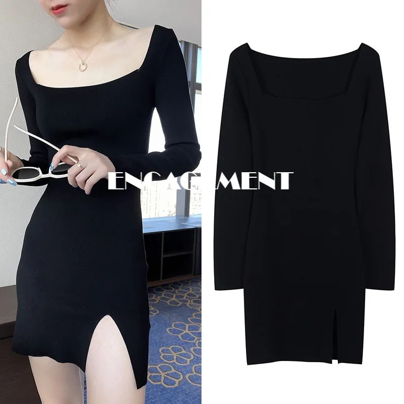 ENGAGEMENT 2021 Square Collar Waist Slim Black Dress Autumn Majeth Bottom Skirt Split Bag Hip Skirt Women
ENGAGEMENT 2021 Square Collar Waist Slim Black Dress Autumn Majeth Bottom Skirt Split Bag Hip Skirt Women