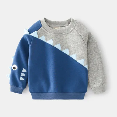 

Осень 2021, новинка, флисовый свитшот для мальчиков, сине-серая Повседневная футболка с длинным рукавом, Детские флисовые хлопковые пуловеры