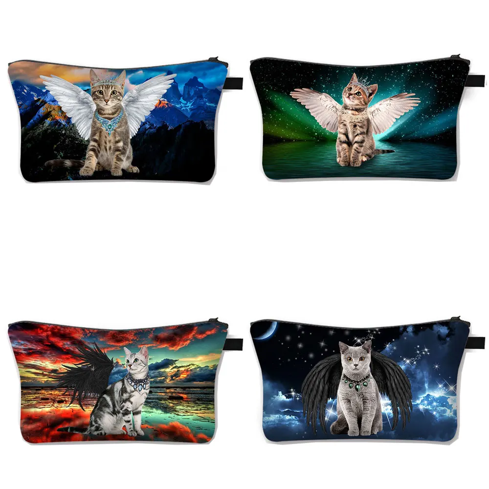Кошка-ангел с крыльями, женская косметичка, милая кошка, женская косметичка, Косметические Сумки для девушек Органайзер, дорожная сумка 
Кошка-ангел с крыльями, женская косметичка, милая кошка, женская косметичка, Косметические Сумки для девушек Органайзер, дорожная сумка