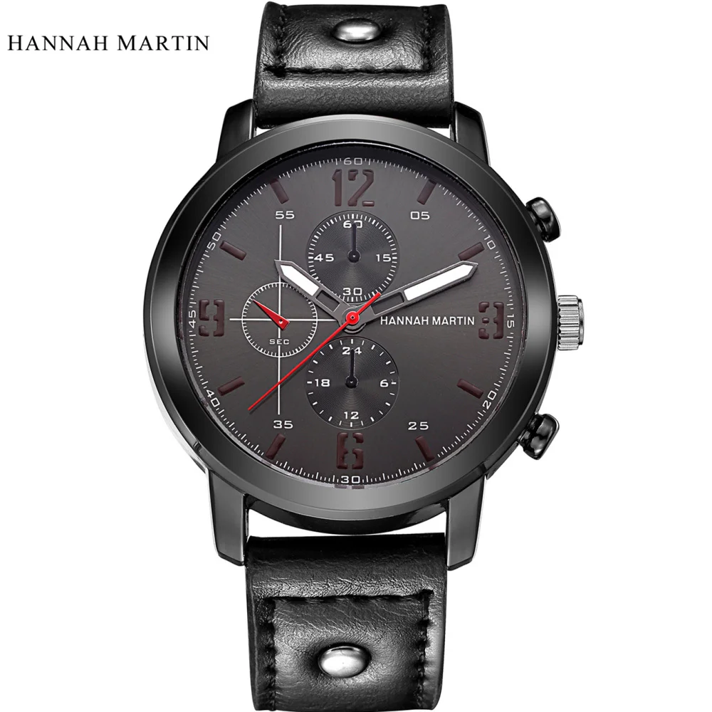 Military Men's Watches Hannah Martin Brand Sport Wristwatch Fashion 3 Eyes Male Clock Leather Band Quartz zegarek meski Gift
Military Men's Watches Hannah Martin Brand Sport Wristwatch Fashion 3 Eyes Male Clock Leather Band Quartz zegarek meski Gift
