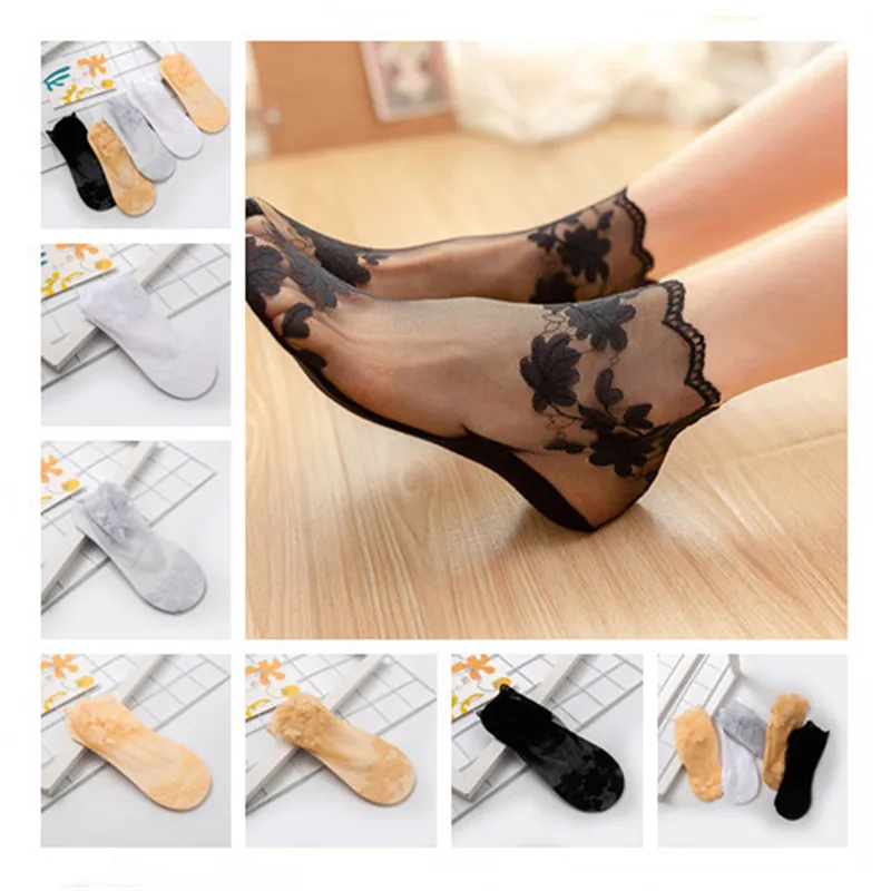 NEW Women Ice Silk Lace Boat Socks Transparent Cotton Blend Invisible Shallow Mouth Socks Summer Female Hollow Non-slip Socks
NEW Women Ice Silk Lace Boat Socks Transparent Cotton Blend Invisible Shallow Mouth Socks Summer Female Hollow Non-slip Socks