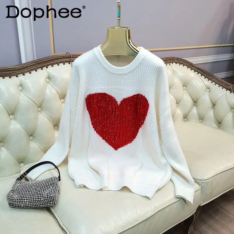 Heavy Industry Heart-Shaped Rhinestone Western Style Youthful-Looking Price Warm Sweater Christmas Red Loose-Fitting round Neck
Heavy Industry Heart-Shaped Rhinestone Western Style Youthful-Looking Price Warm Sweater Christmas Red Loose-Fitting round Neck