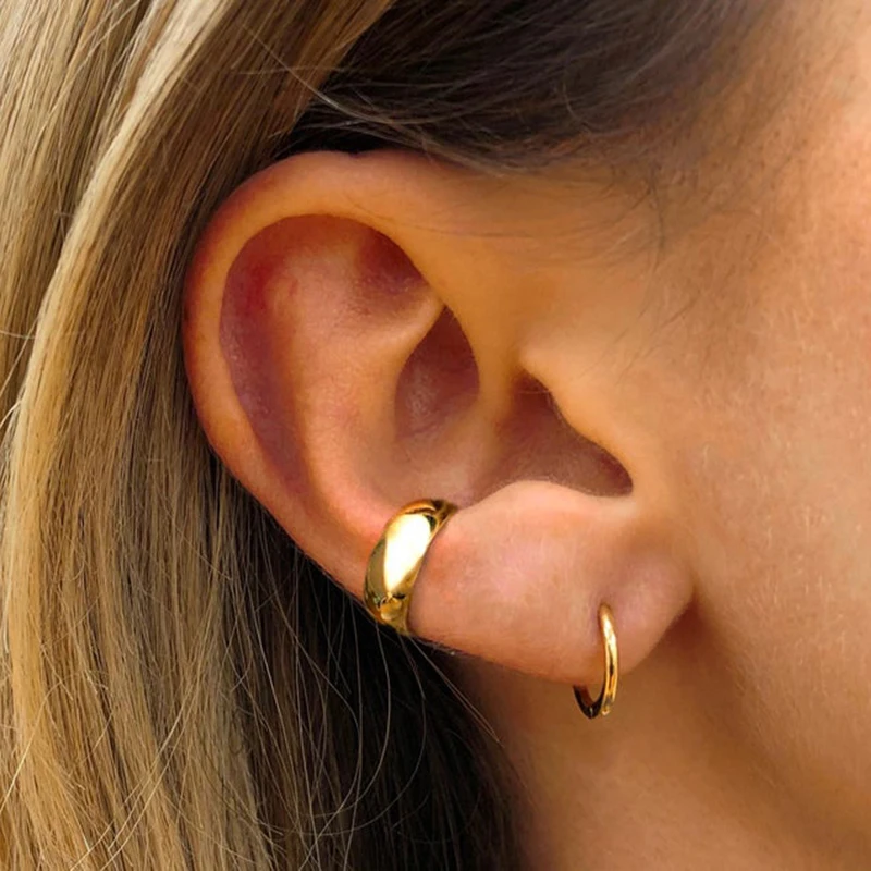 

Minimalism Geometry Wide C Shape Clip Earrings for Women Girls 925 Silver Glossy Ear Cuffs No Piercing Jewelry Earrings Cuffs