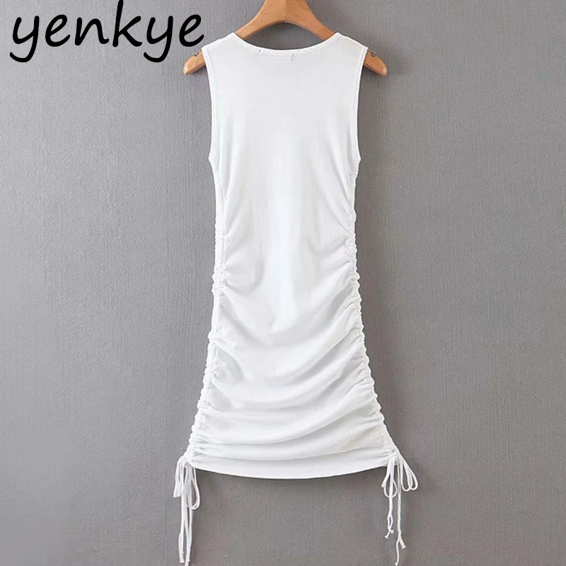 Solid Color Side Drawstring Knit Dress Women Round Neck Sleeveless Draped Bodycon Mini Dress Female Summer Tank Sexy Dress
Solid Color Side Drawstring Knit Dress Women Round Neck Sleeveless Draped Bodycon Mini Dress Female Summer Tank Sexy Dress