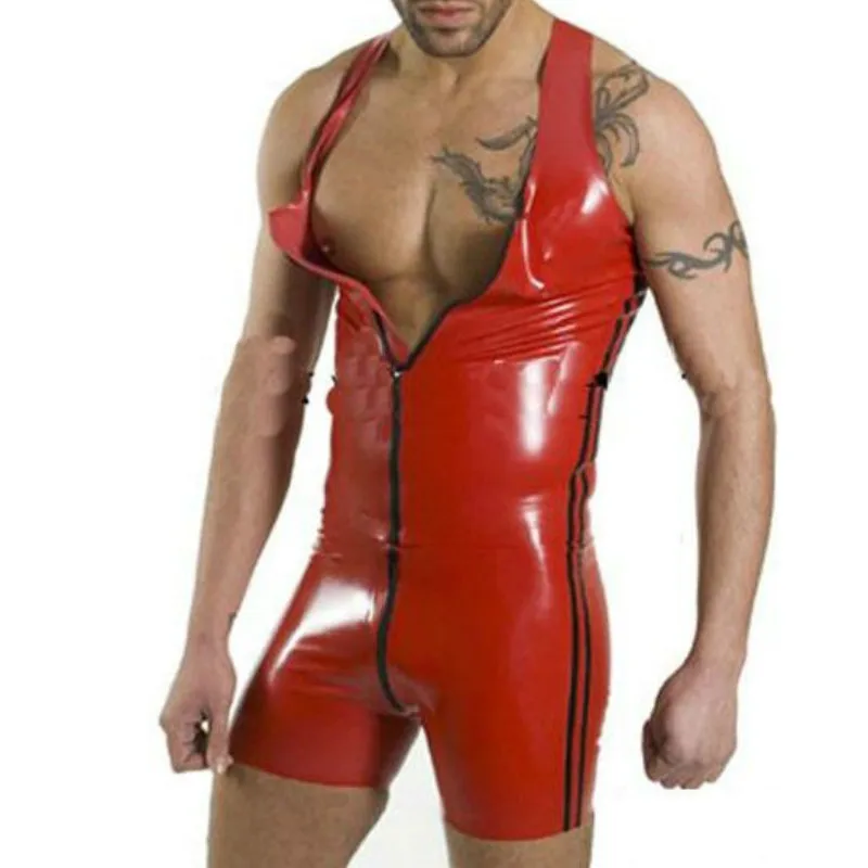 Red V Neck Sexy PVC Leather Bodysuit Men Tops Sleeveless Skinny Rompers Mens Jumpsuit Casual Party Bodysuits New
Red V Neck Sexy PVC Leather Bodysuit Men Tops Sleeveless Skinny Rompers Mens Jumpsuit Casual Party Bodysuits New
