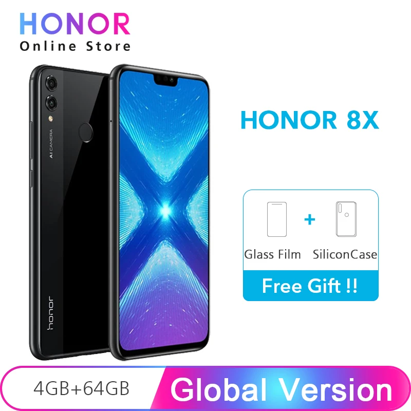 Оригинальная глобальная версия Honor 8X4 GB 64GB Google Play Kirin 710 Восьмиядерный 20MP + 16MP