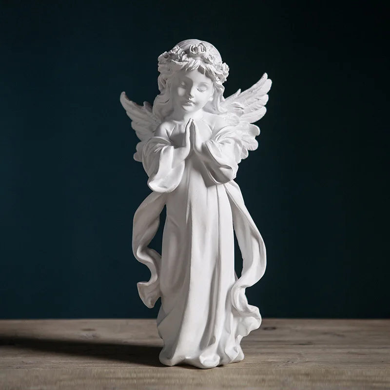 

Скульптура в американском стиле с изображением девушки ангела, украшения ручной работы из чистой белой смолы для украшения дома, настольна...