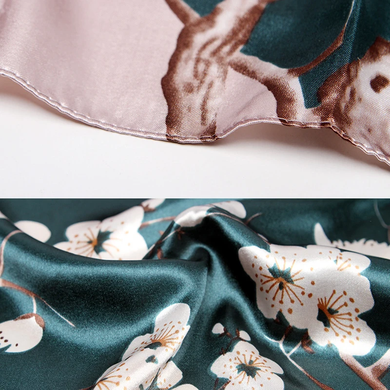 Модный Шелковый сатиновый женский шарф для волос платок с цветочным принтом шали