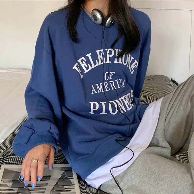 2022 Spring Women Solid Letter Printing Fake Two Piece Oversized Pullover Female Harajuku Vintage Long Sleeve Street Sweatshirt
2022 Spring Women Solid Letter Printing Fake Two Piece Oversized Pullover Female Harajuku Vintage Long Sleeve Street Sweatshirt