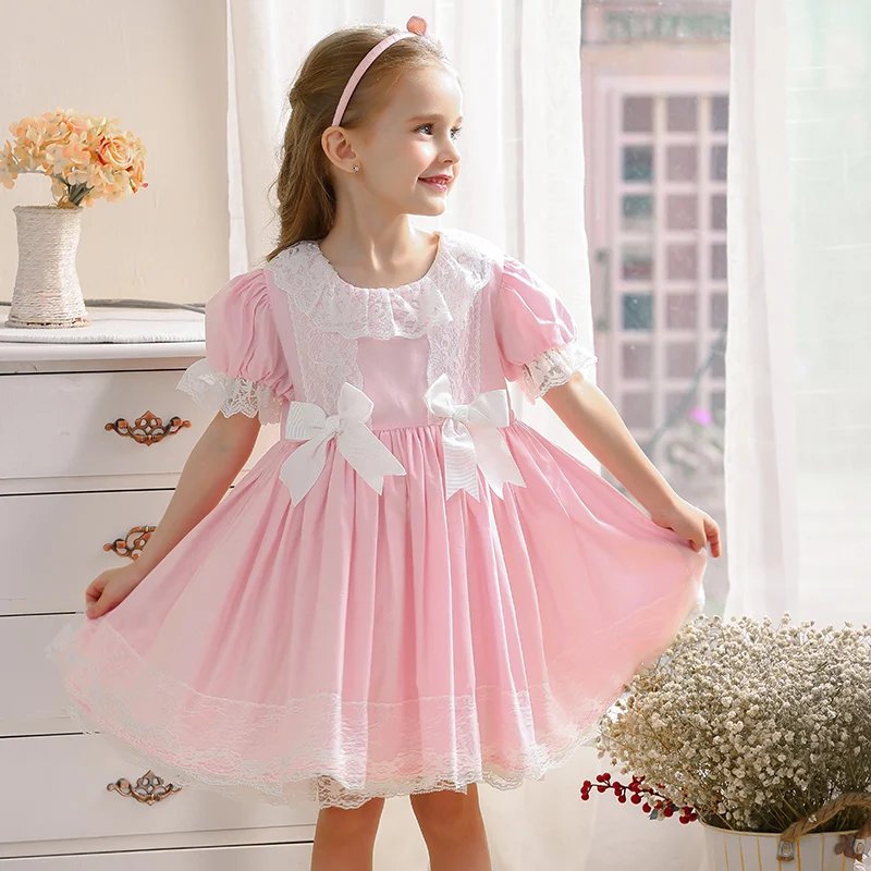 2020 летнее милое розовое платье принцессы для девочек с пузырьковыми рукавами