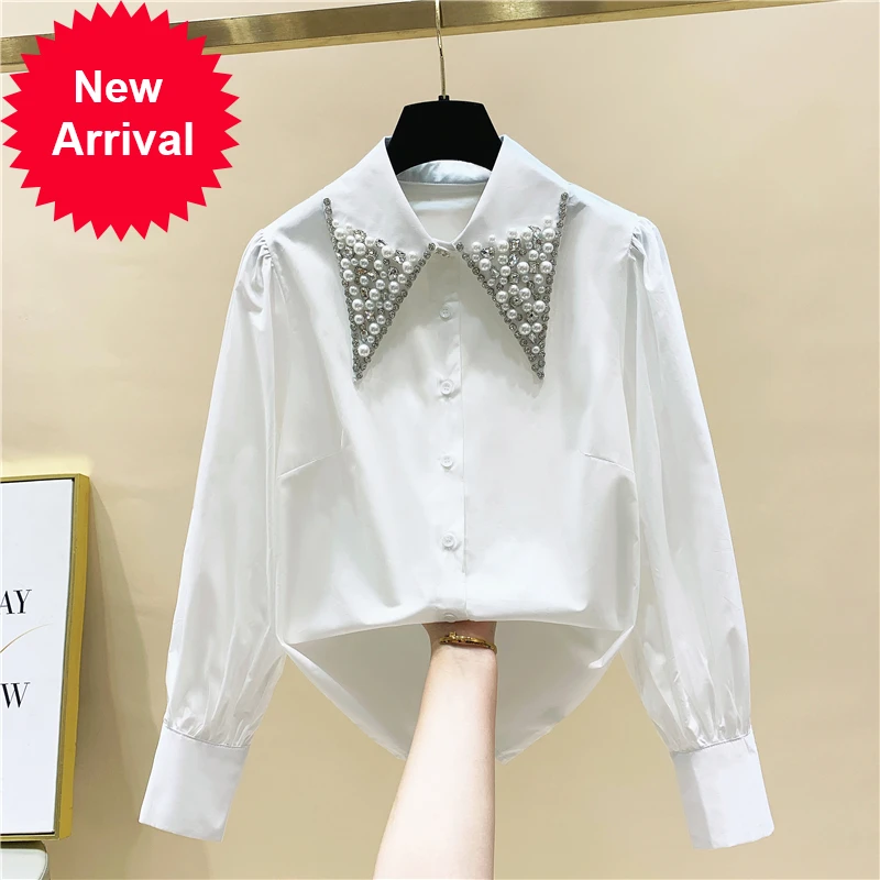 Beads Diamond Doll Collar White Shirt for Women 2021 Spring Autumn New Loose Lady Chic Top Female All-match Blouse Blusa
Beads Diamond Doll Collar White Shirt for Women 2021 Spring Autumn New Loose Lady Chic Top Female All-match Blouse Blusa