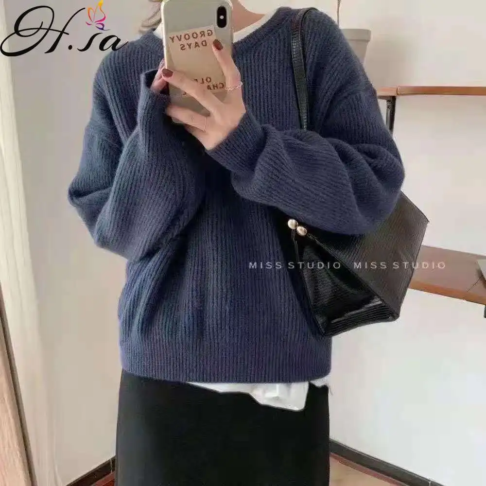 H.sa 2021 New Fall and Winter Outer Wear Retro Pullover Base Knitting Blue Shirt Idle Style round Neck Sweater for Women
H.sa 2021 New Fall and Winter Outer Wear Retro Pullover Base Knitting Blue Shirt Idle Style round Neck Sweater for Women
