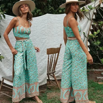 Women Fashion Camisole Top Wide Leg Pants Vintage Printed Boho Style High Waist Design Summer Clothing Casual and Comfortable
Women Fashion Camisole Top Wide Leg Pants Vintage Printed Boho Style High Waist Design Summer Clothing Casual and Comfortable