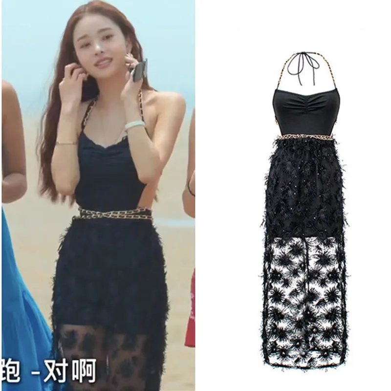 Single is hell Beach Two-piece Skirt Sets Black lace-Up Backless Sexy One-Piece Swimsuit + Mesh See-through Skirt Kpop Clothes
Single is hell Beach Two-piece Skirt Sets Black lace-Up Backless Sexy One-Piece Swimsuit + Mesh See-through Skirt Kpop Clothes